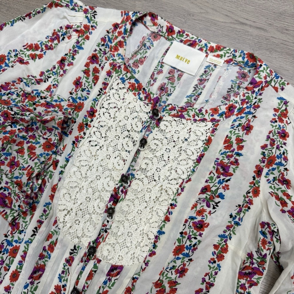 Anthropologie‎ Maeve Hiver Floral Lace Boho Button Shirt Sz 2
